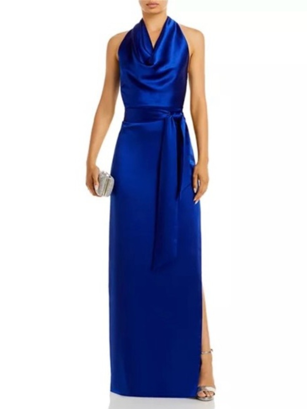 Aidan Mattox Cowl neck halter in Royal Blue Satin